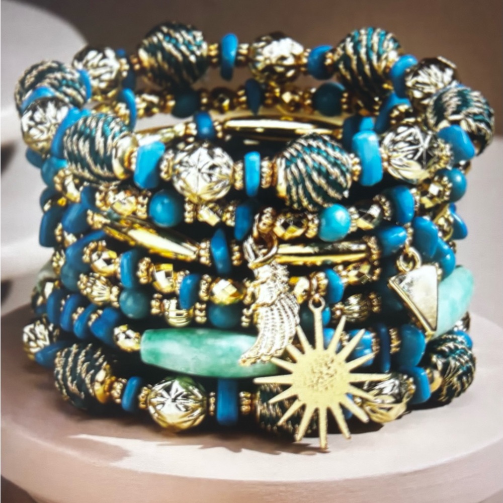 7 Layered Stretch Bracelet with Sun Charm